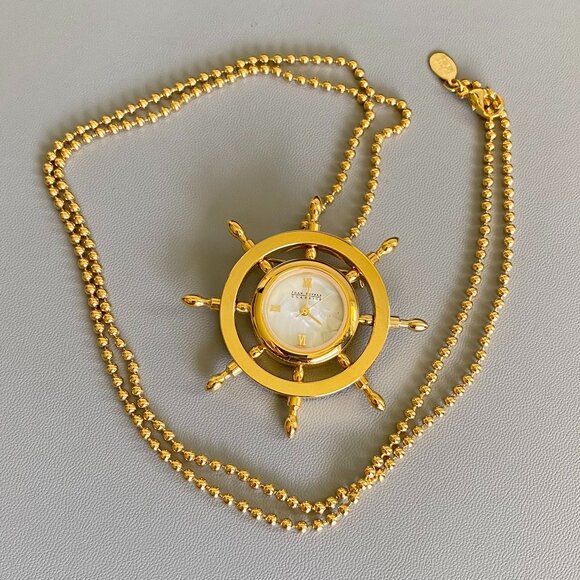 Joan Rivers VTG Nautical Watch Brooch Pendant Necklace - Picture 2 of 11